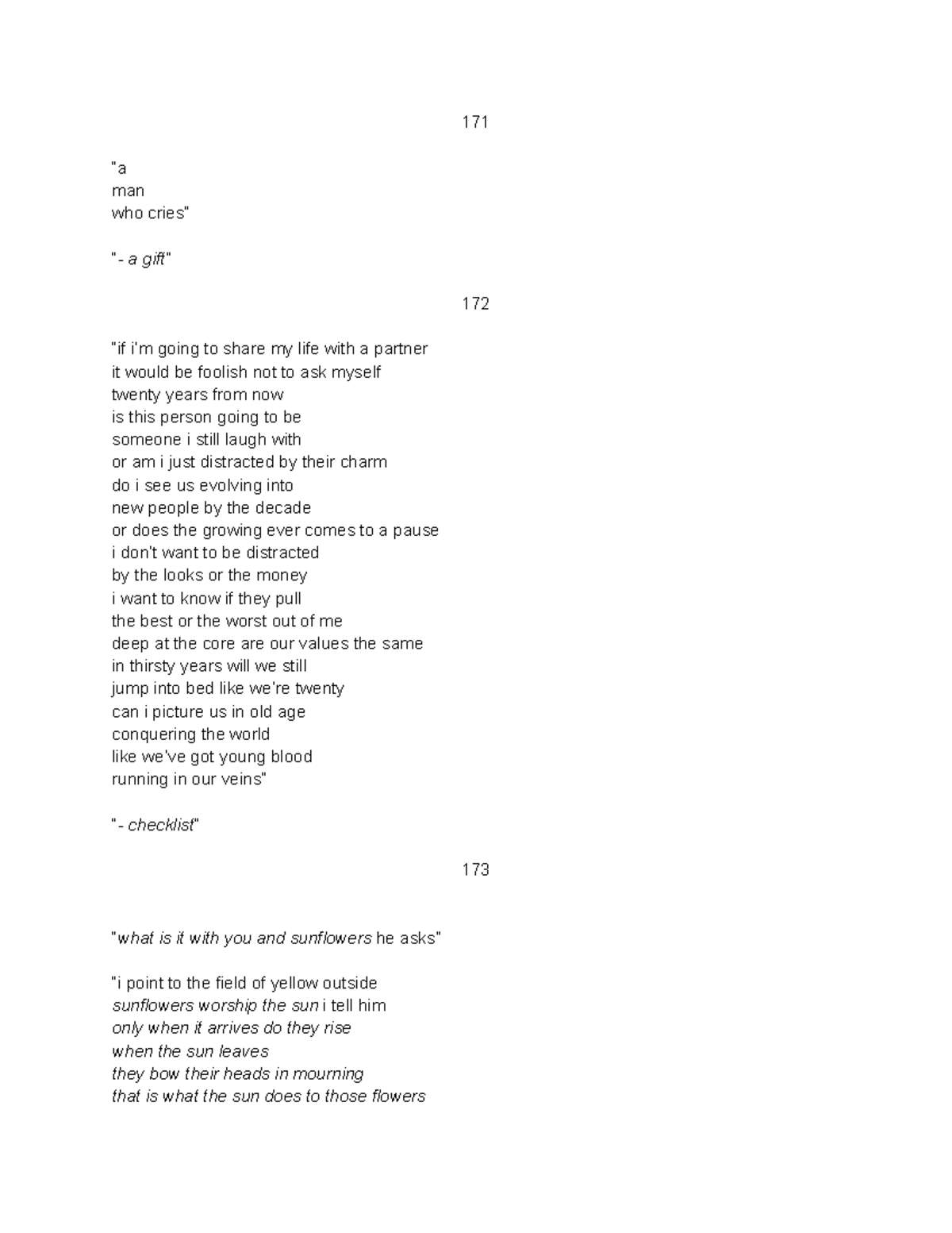 Rupi Kaur's The Sun And Her Flowers Pages 171-190 - 171 “a man who ...