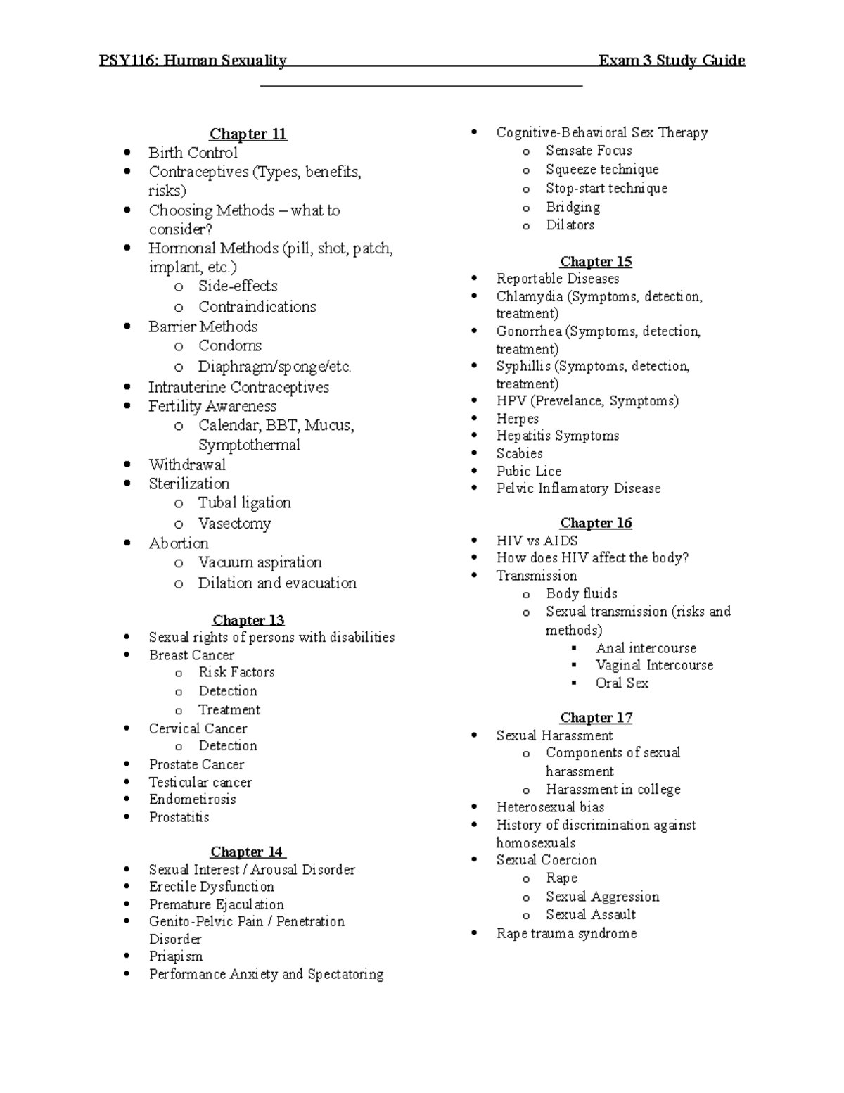 Human Sexuality Study Guide Exam 3 - PSY116: Human Sexuality Exam 3 ...