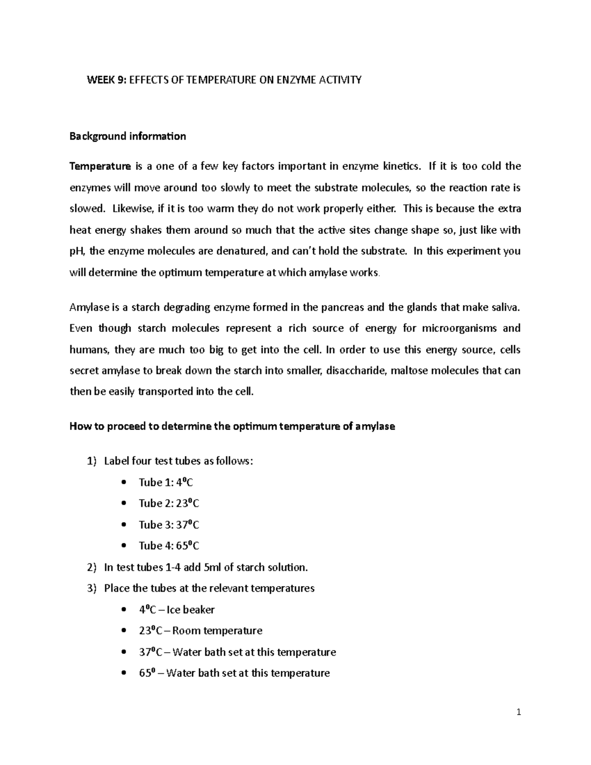Effect of Temperature on enzyme activity - WEEK 9: EFFECTS OF ...