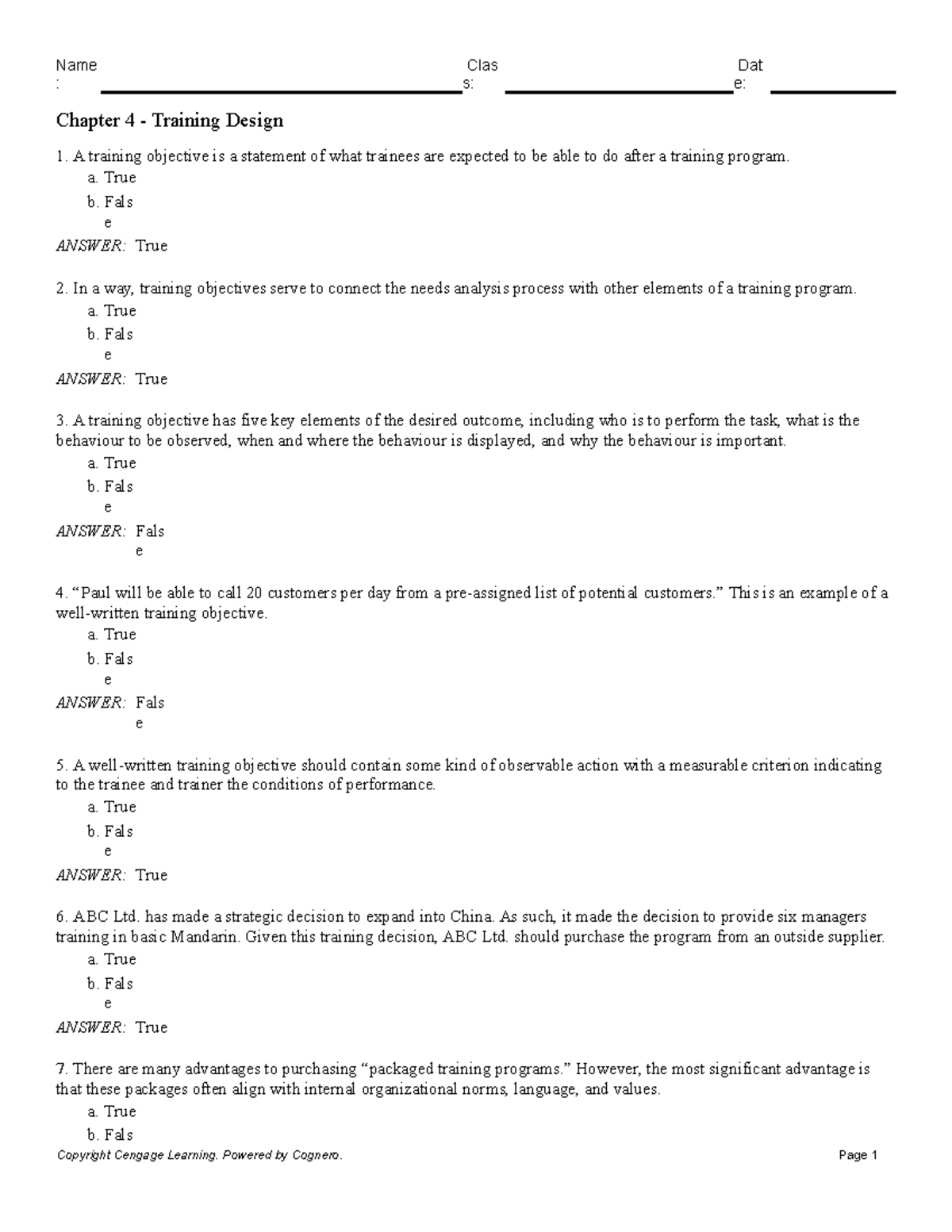 Chapter 4 Training Design S E Chapter 4 Training Design A