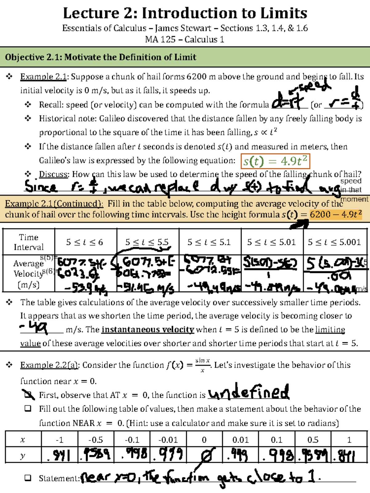 Lecture 2 Notes - Lecture 2: Introduction To Limits Essentials Of ...