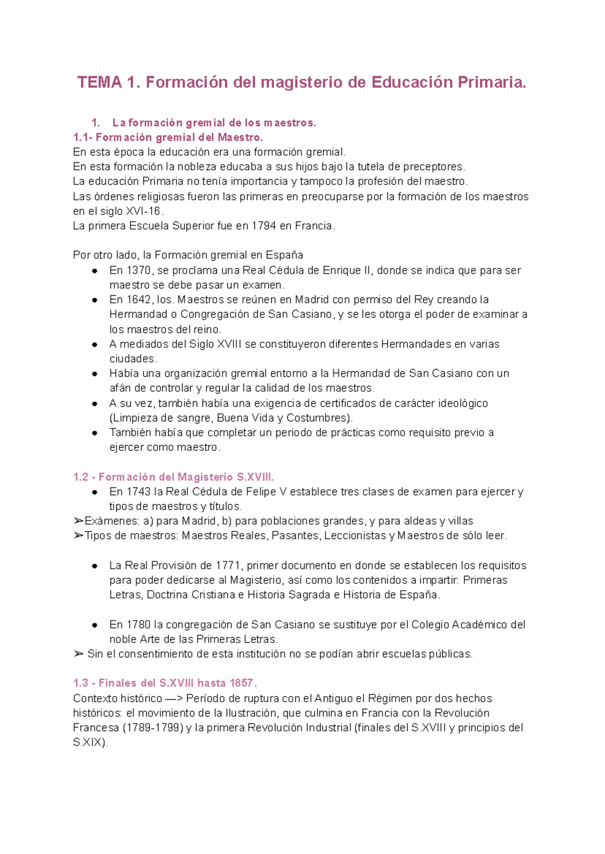 TEMA 1 Teorías DE LA Educación - TEMA 1. Formación del magisterio de ...