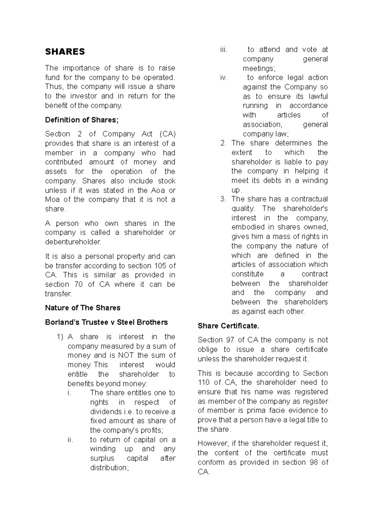 assignment of corporate shares