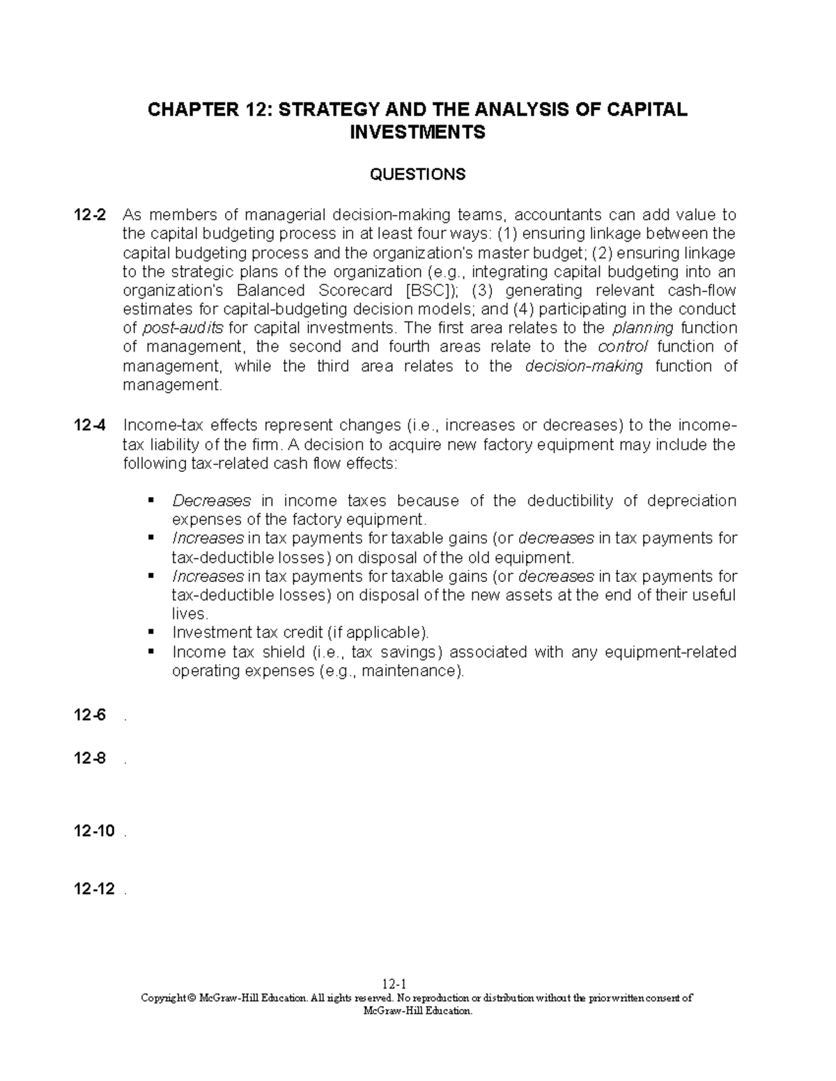 ACCT 4000 Ch12 Solution - CHAPTER 12: STRATEGY AND THE ANALYSIS OF ...