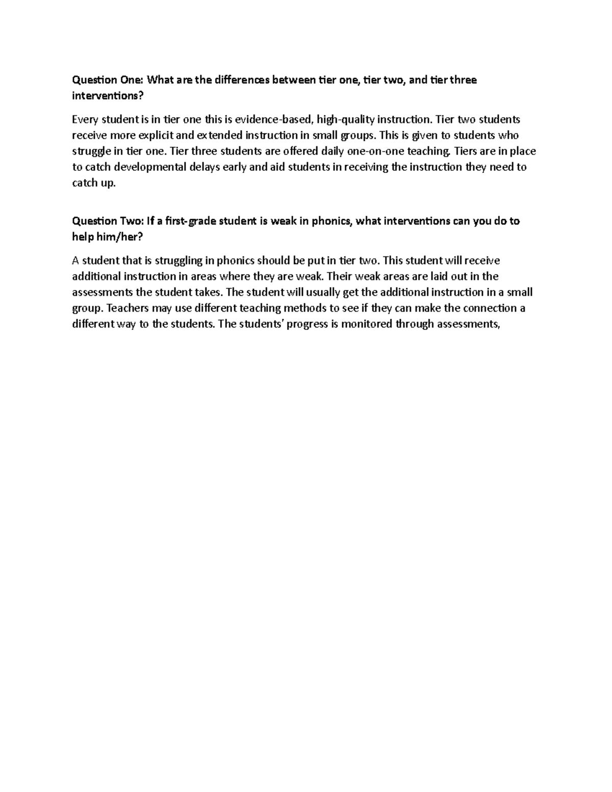 Chapter 12 lang - Question One: What are the differences between tier ...