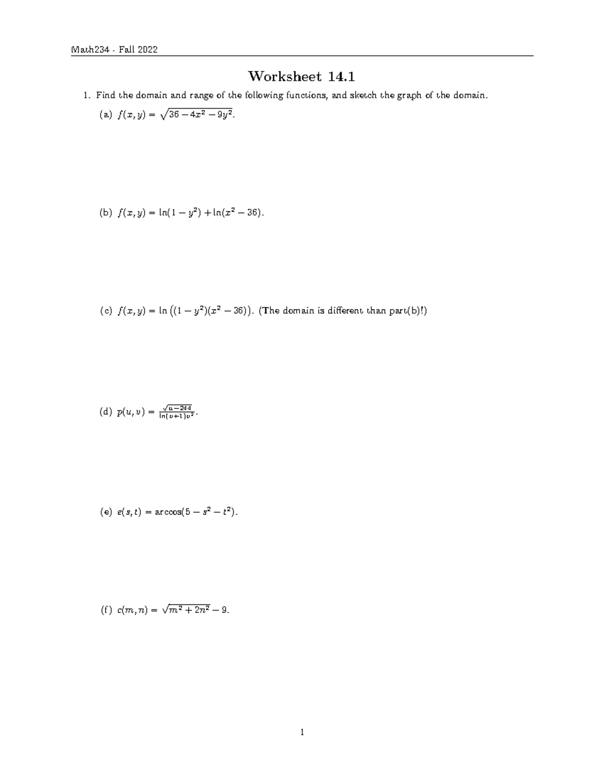 Worksheet 14.1 - Math234 - Fall 2022 Worksheet 14. Find The Domain And ...