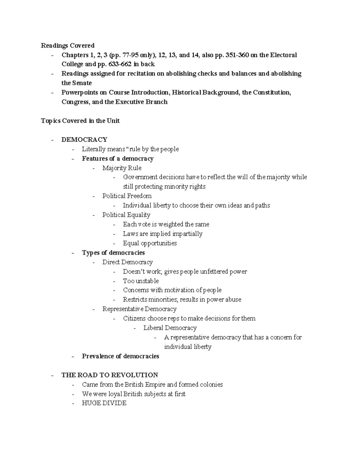 Political Science Test 1 Study Guide - Readings Covered - Chapters 1, 2 ...