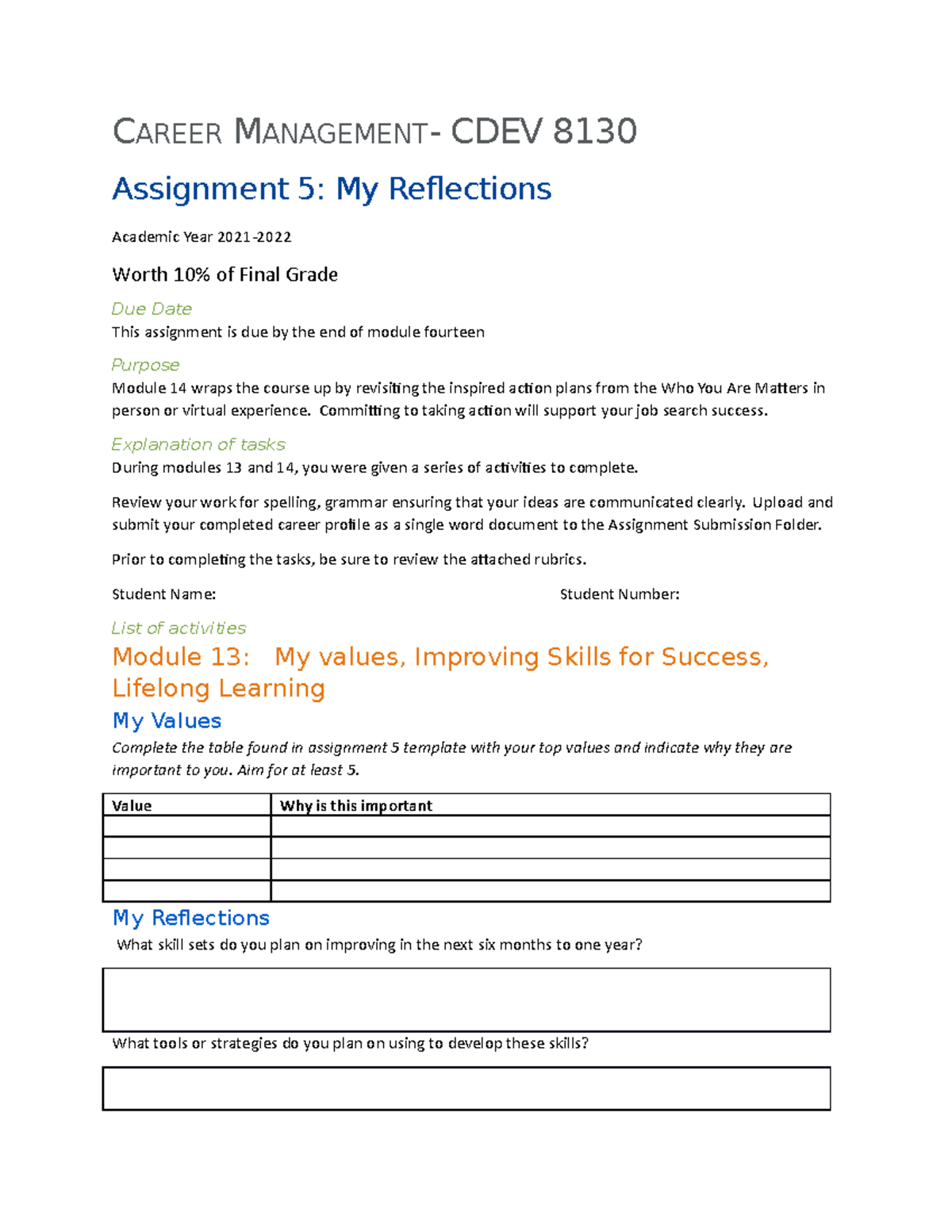 Cdev8130 Career Managment Assignment 5 My Reflections - Career 