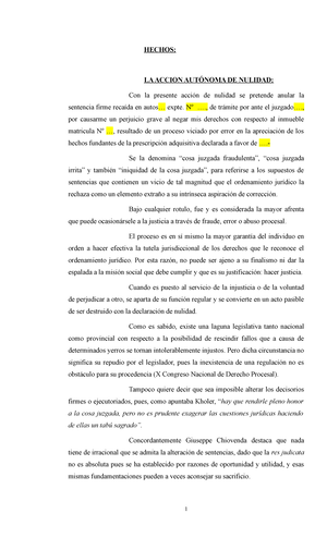 Demanda Accion Nulidad (Zigaran) - HECHOS: LA ACCION AUTÓNOMA DE NULIDAD:  Con la presente acción de - Studocu