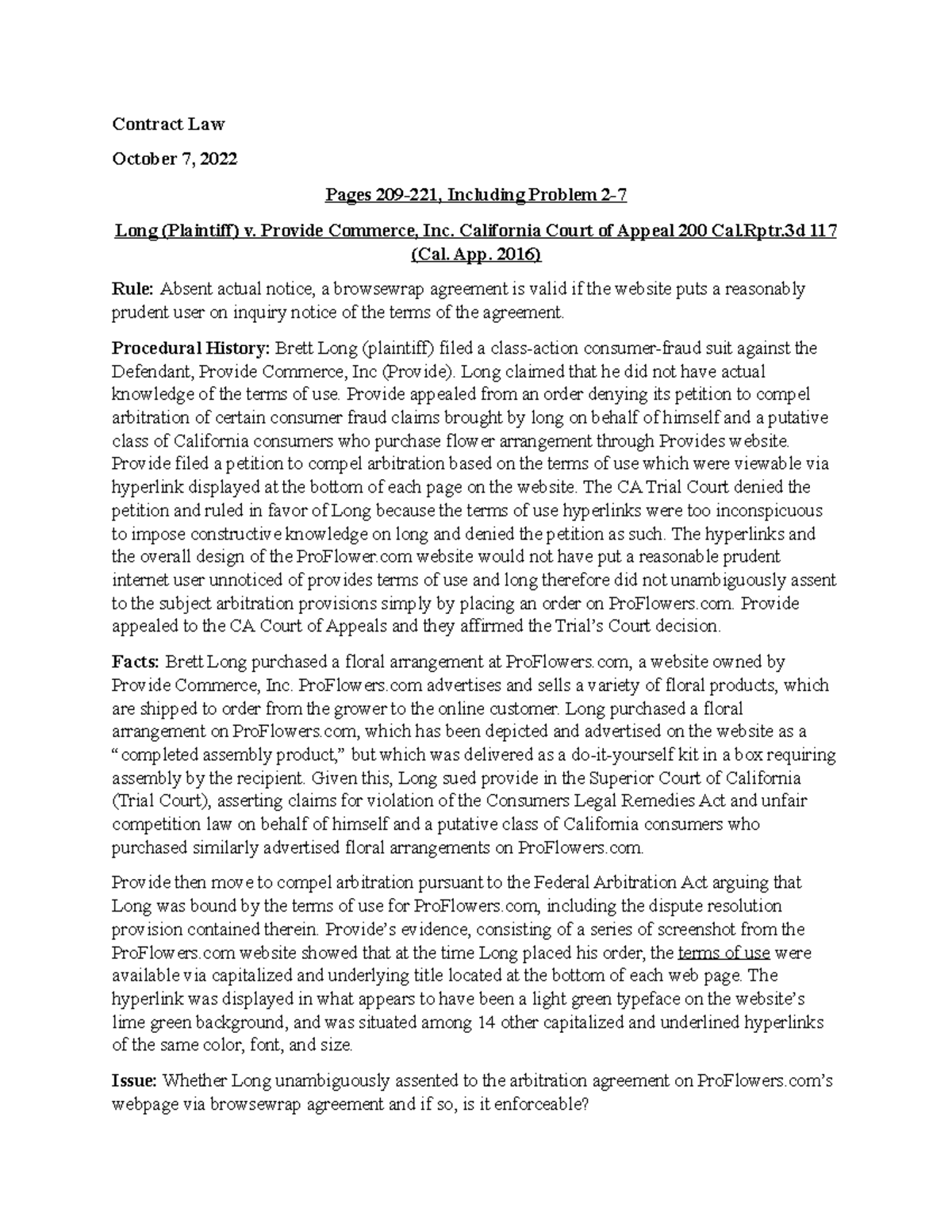 Contract Law 10072022 Case Brief Contract Law October 7, 2022 Pages