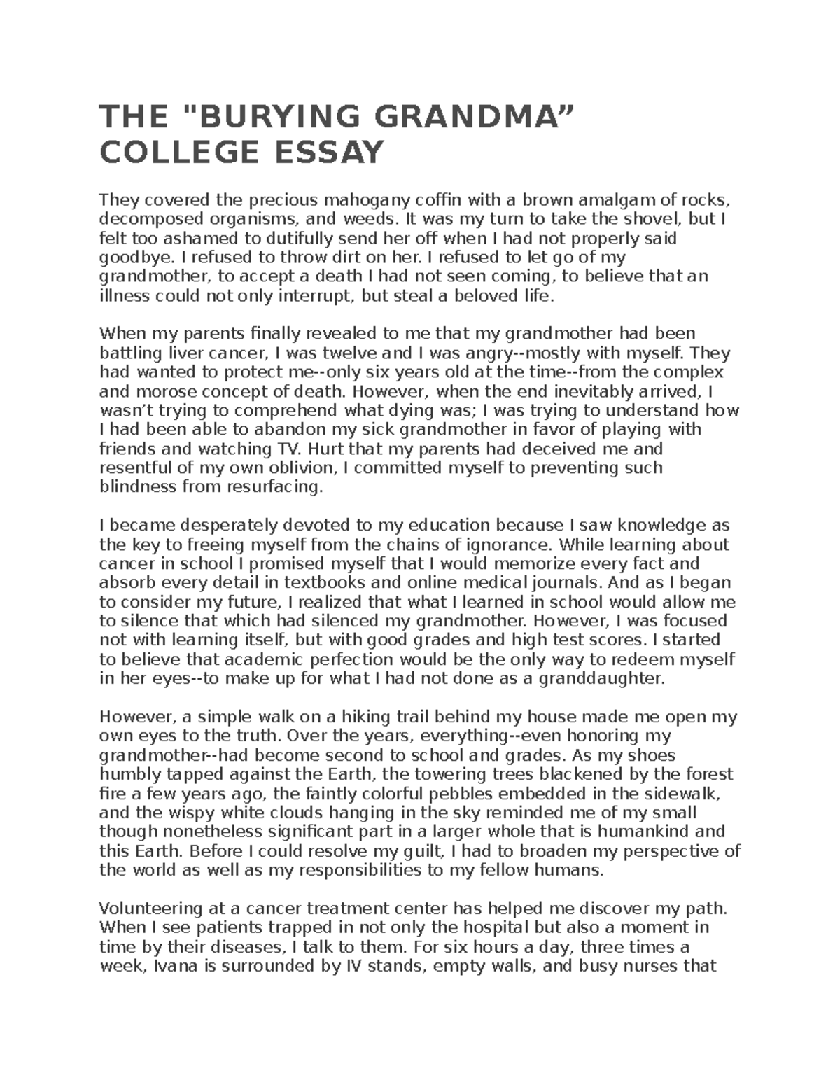 the burying grandma example college essay