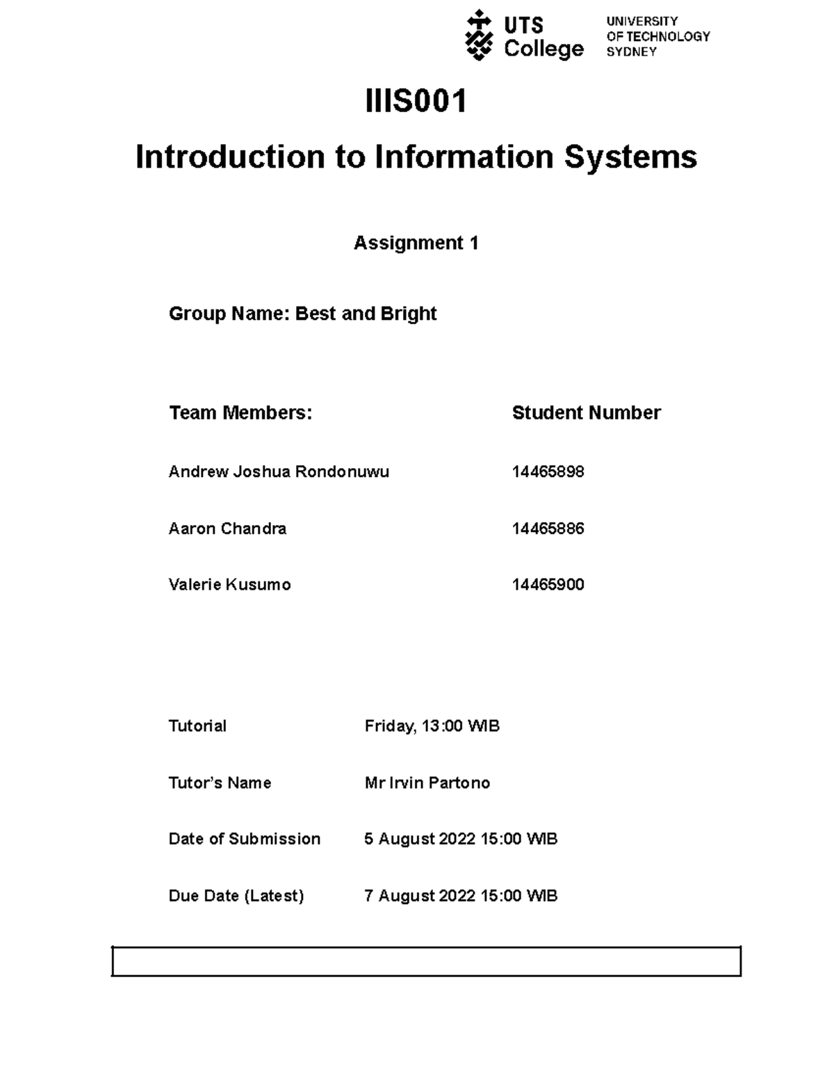 information systems assignment 1