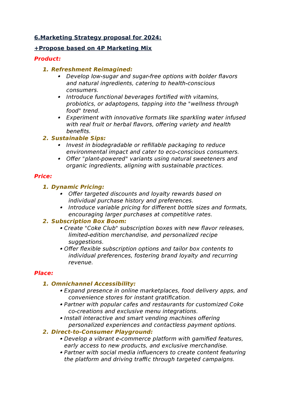 Marketing Strategy Proposal Of Coca-Cola For 2024 Based On 4P Marketing ...