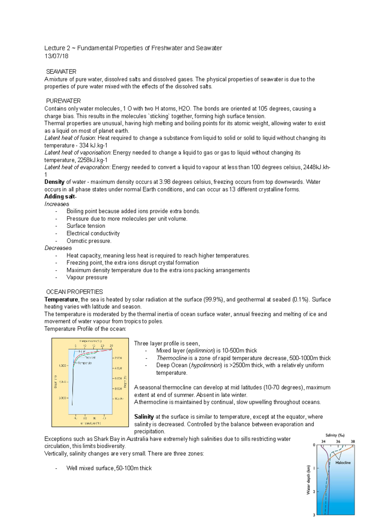 2 Fundamental Properties of Freshwater and Seawater Lecture 2