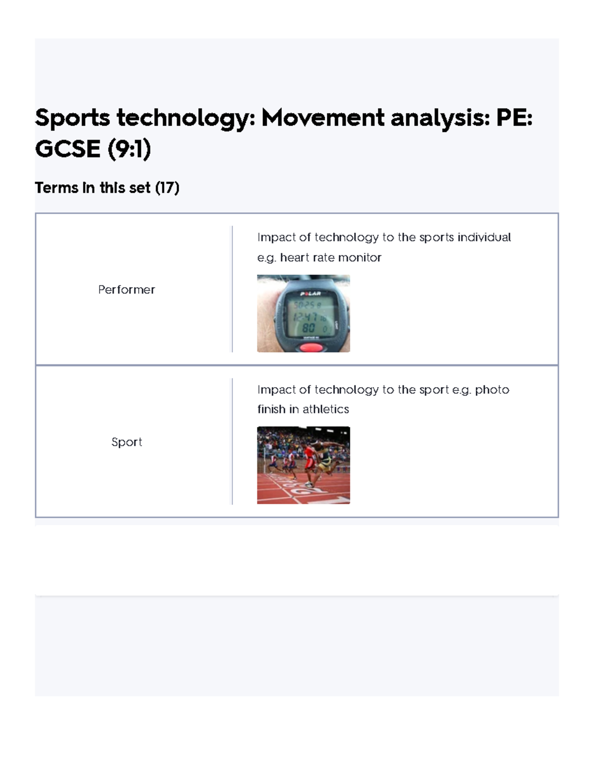 Sports technology Movement analysis PE GCSE (91) Flashcards Quizlet