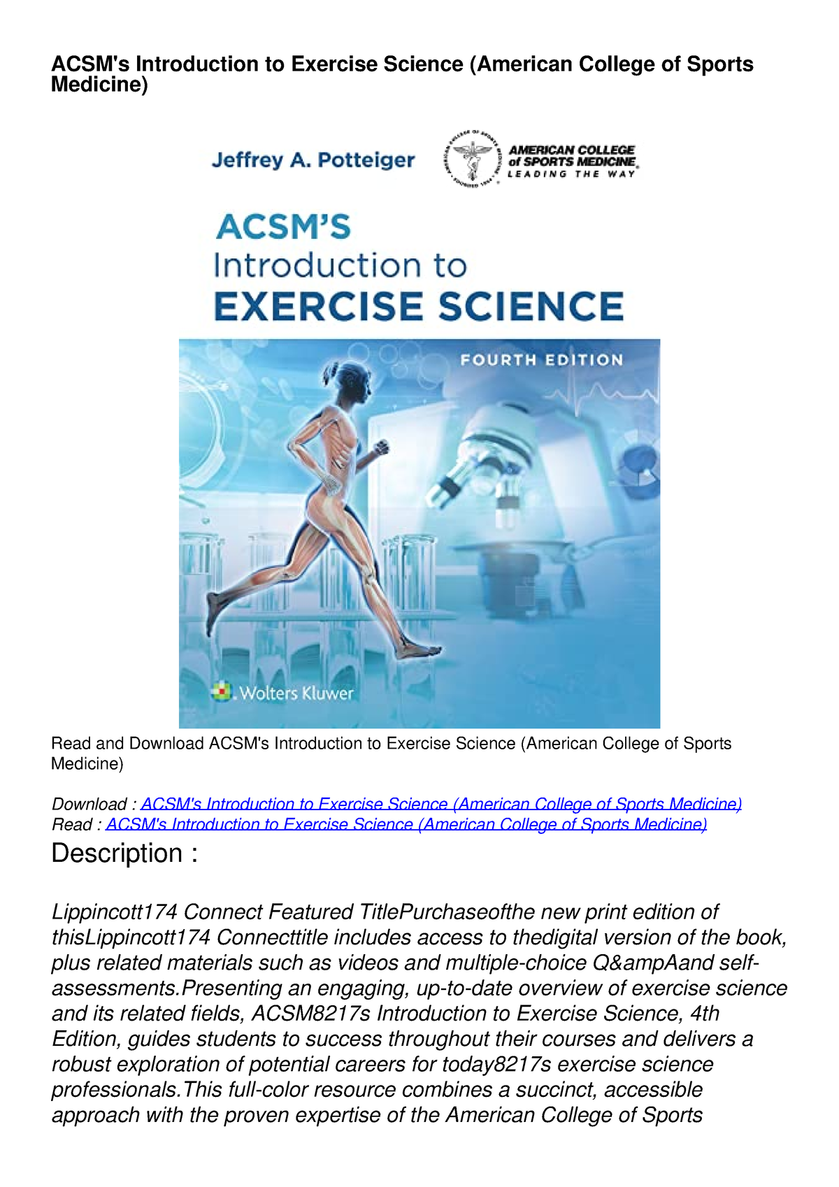 Download Book [PDF] ACSM's Introduction To Exercise Science (American ...