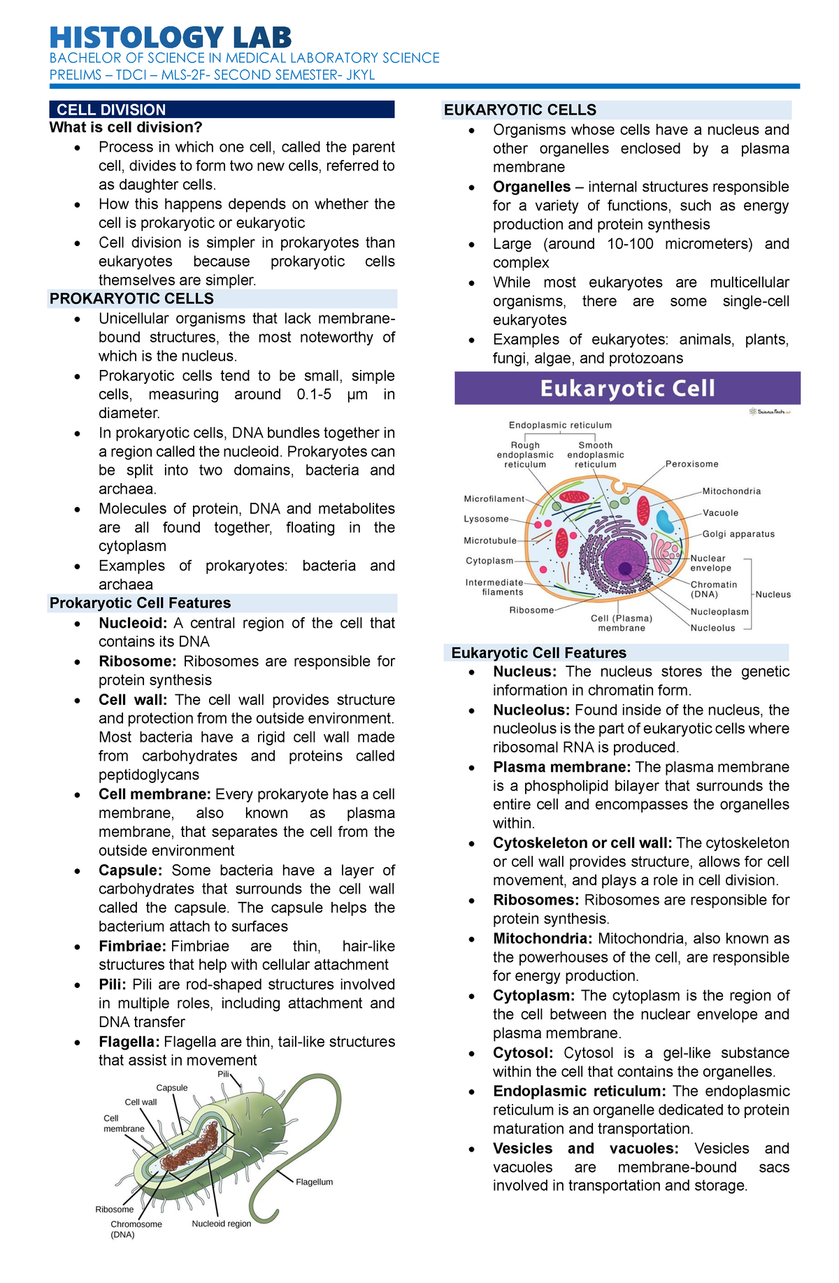 Prelim Histo LAB - Medical Laboratory Science - BACHELOR OF SCIENCE IN ...