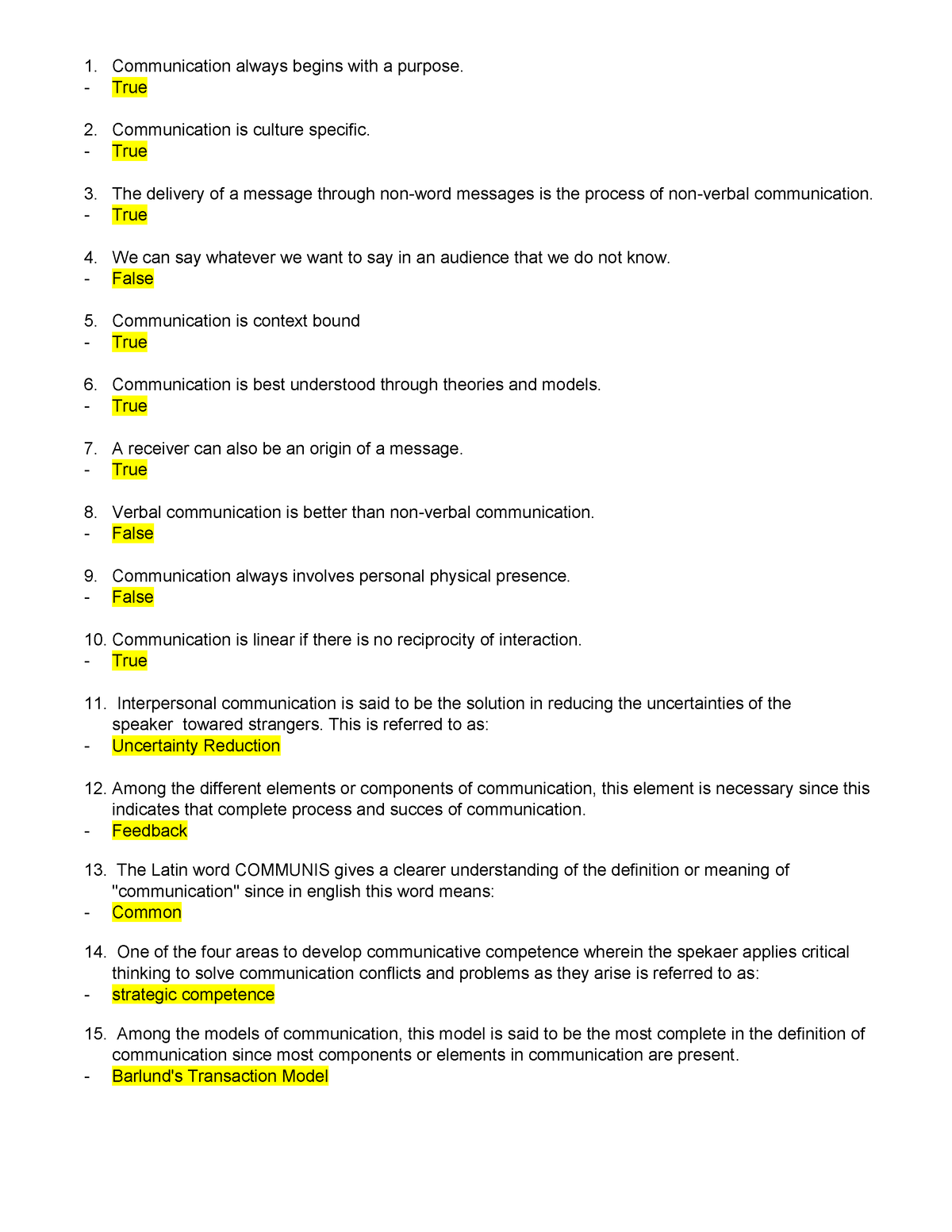 PURPOSIVE COMMUNICATION - QUIZ 1 ANSWERS - Communication Always Begins ...