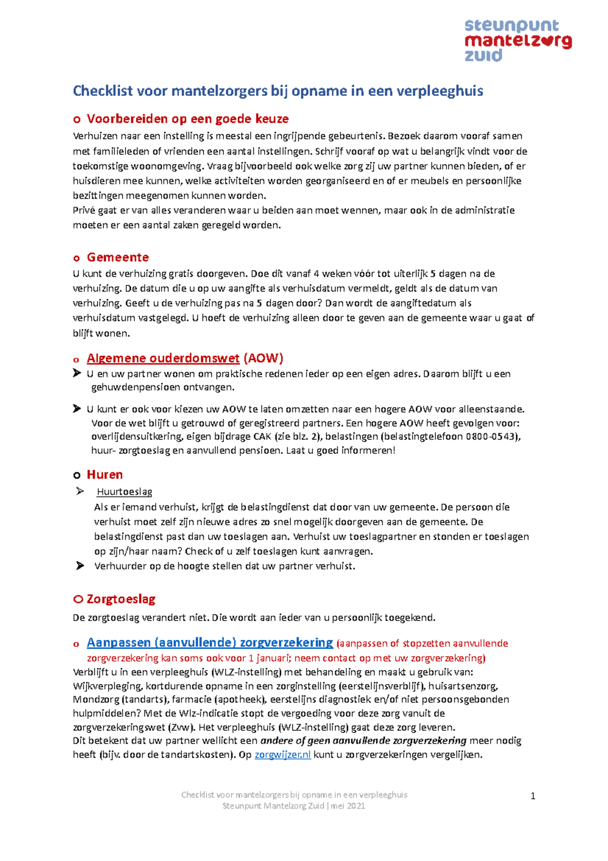 Checklist Opname Verpleeghuis 2021-2022 Vmei2021 - Checklist Voor ...