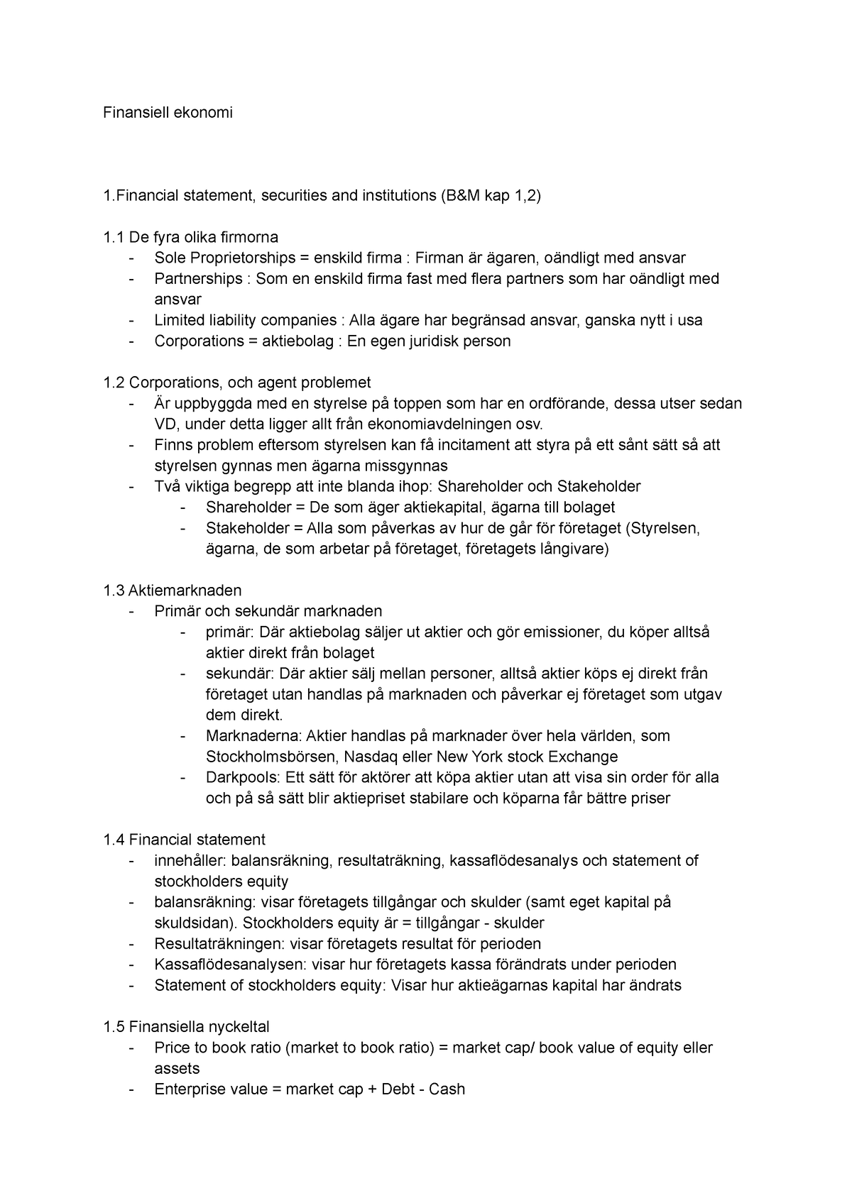 Finasill Ekonomi - Finansiell Ekonomi 1 Statement, Securities And ...