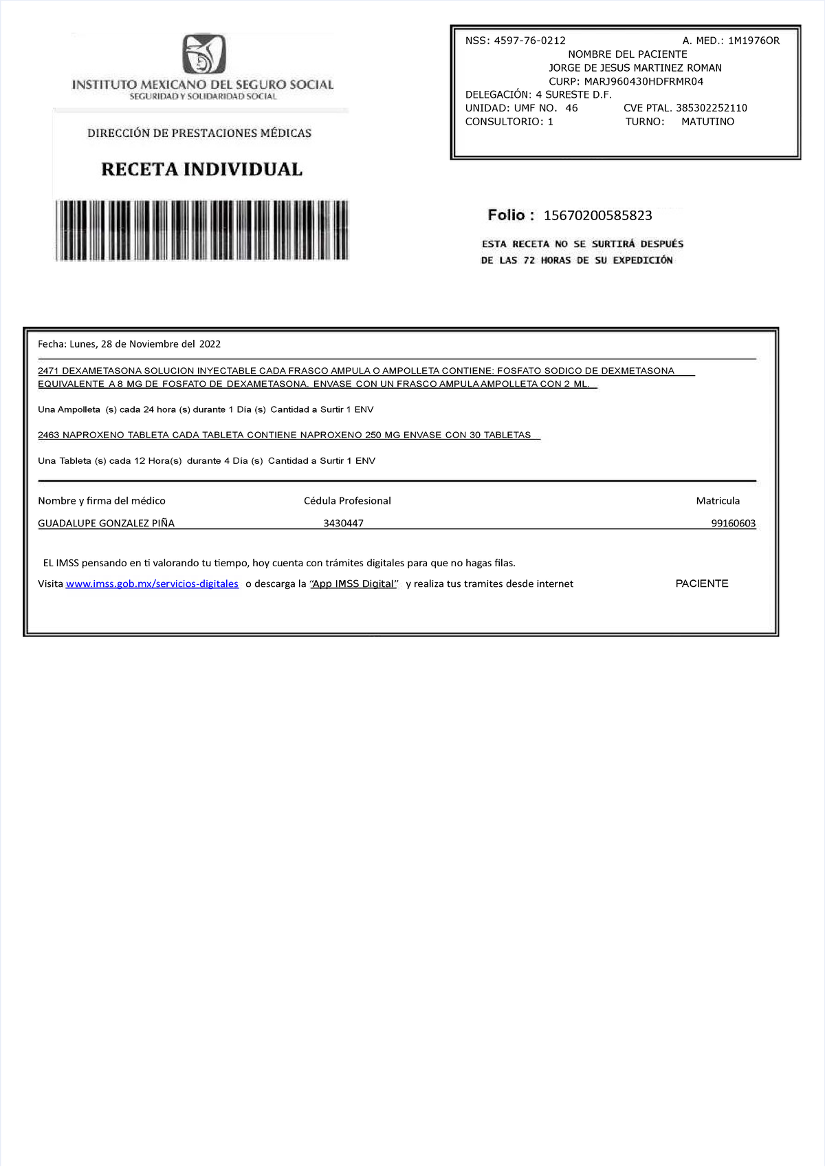 Pdf-receta-imss-editable compress - NSS: 4597-76-0212 A. MED.: 1M1976OR  NOMBRE DEL PACIENTE JORGE DE - Studocu