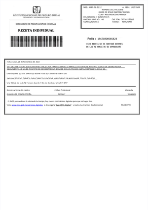 Pdf-receta-imss-editable compress - NSS: 4597-76-0212 A. MED.: 1M1976OR  NOMBRE DEL PACIENTE JORGE DE - Studocu