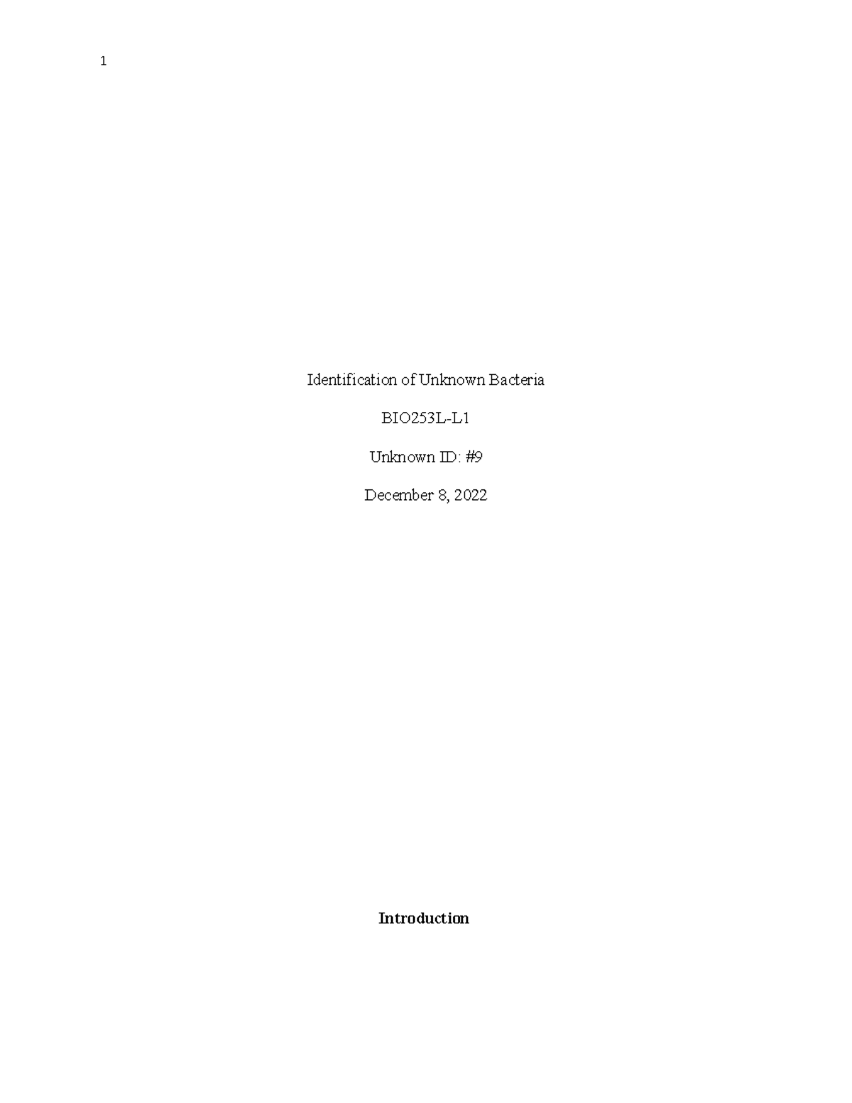 Identification of Unknown Bacteria Final - Identification of Unknown ...