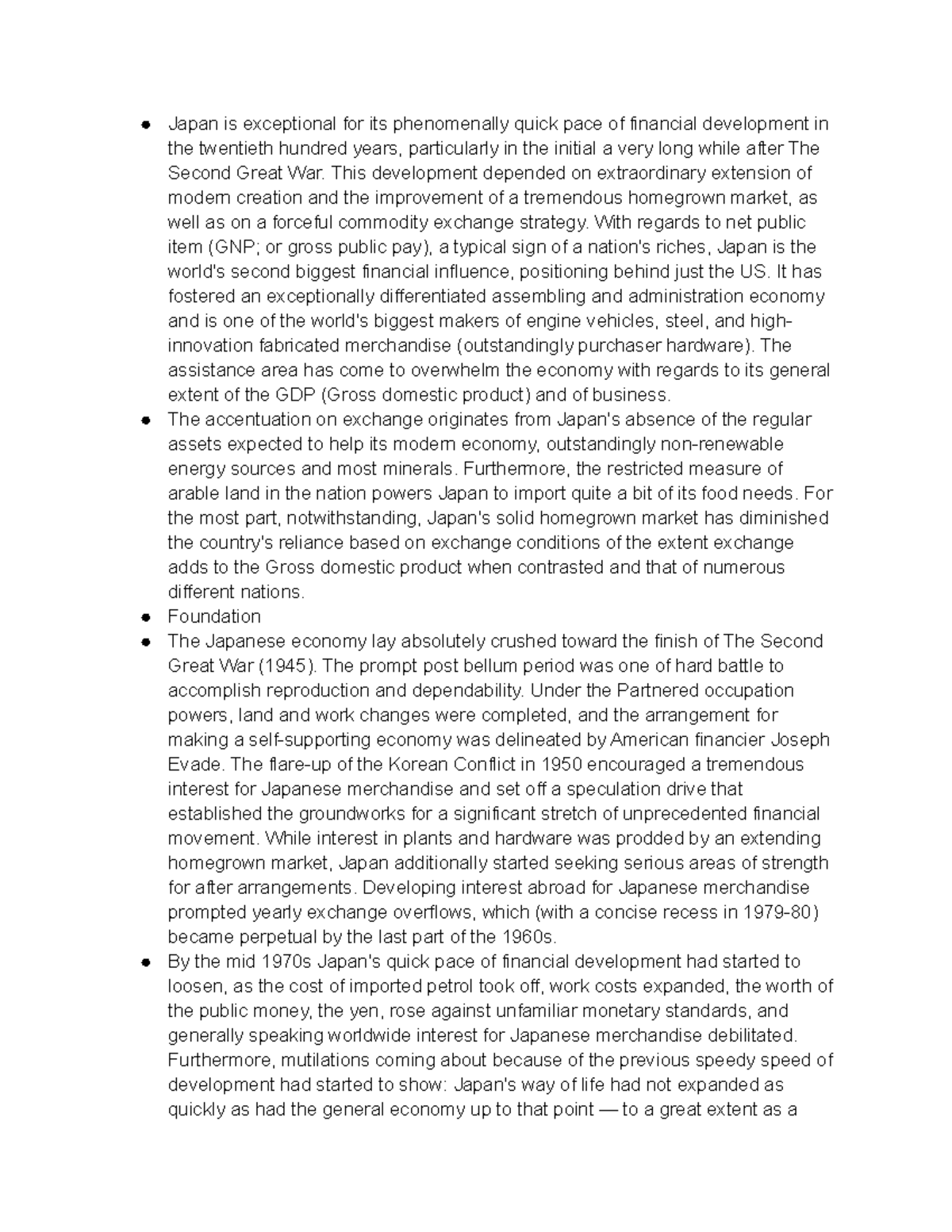 Economy of Japan - Lecture notes from class - Japan is exceptional for ...