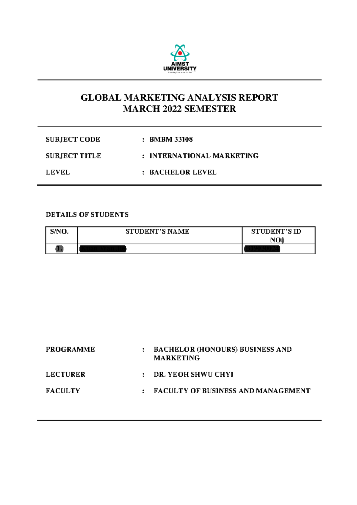 Sample for Assignment 1 - GLOBAL MARKETING ANALYSIS REPORT MARCH 2022 ...