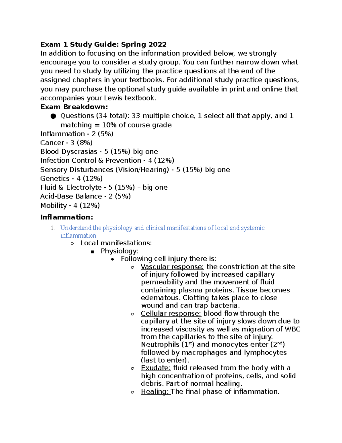 Exam 1 Study Guide Spring 2022 Copy - Exam 1 Study Guide: Spring 2022 ...