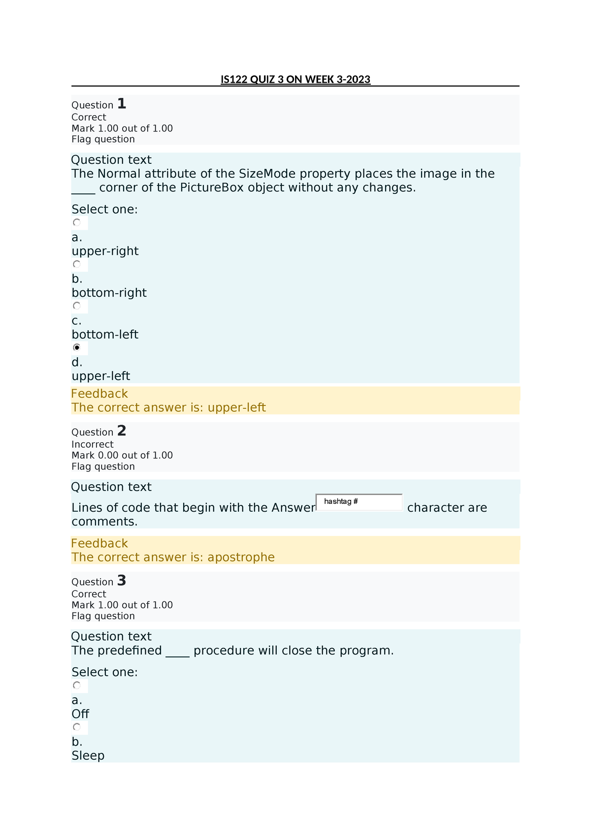 Is122 Quiz 3 On Week 3 This Quiz Is Based On The Coverage Mentioned In The Title Above 7504