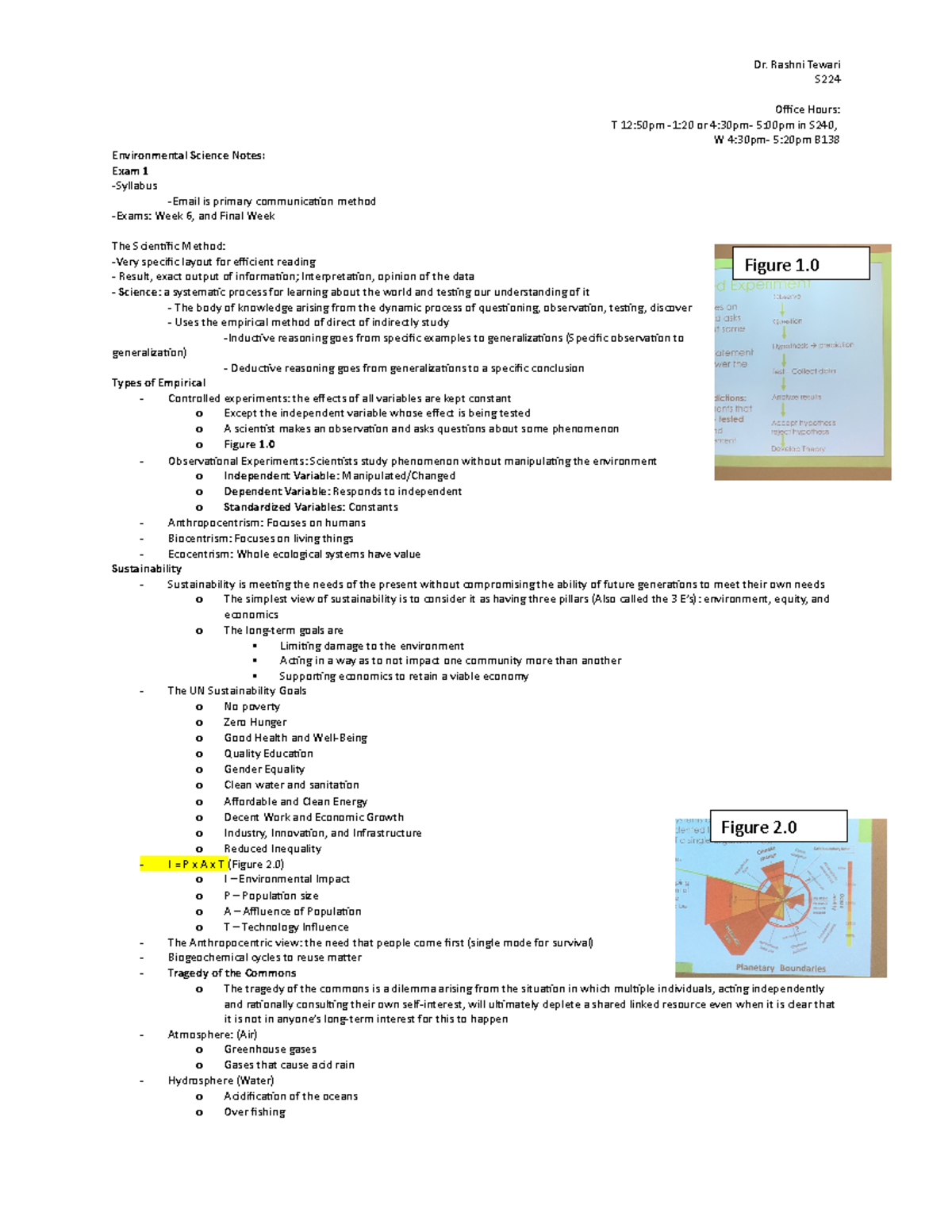 Environmental Science Notes - S Office Hours: T 12:50pm -1:20 or 4:30pm ...