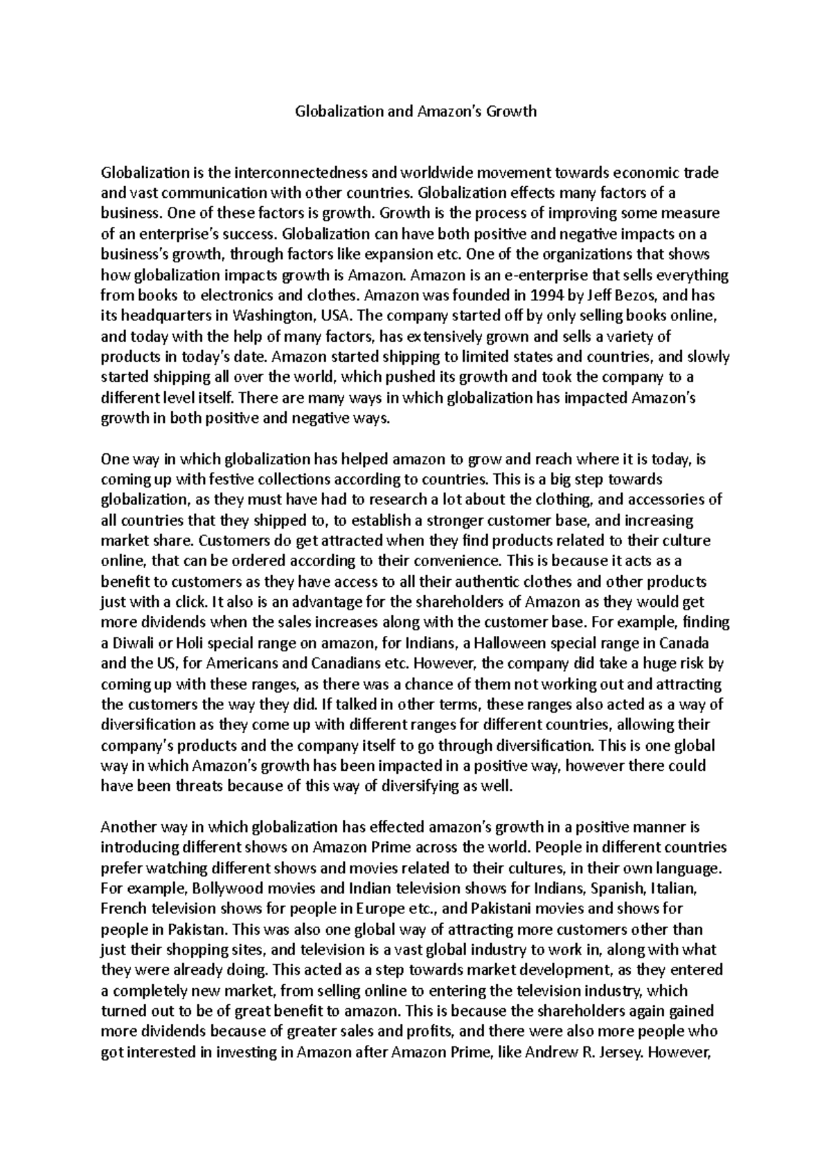 Globalization and Amazon’s Growth draft 2 - Globalization and Amazon’s ...