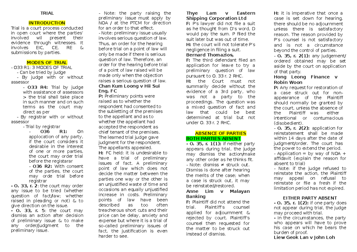 Trial Process Of Civil TRIAL INTRODUCTION Trial Is A Court Process