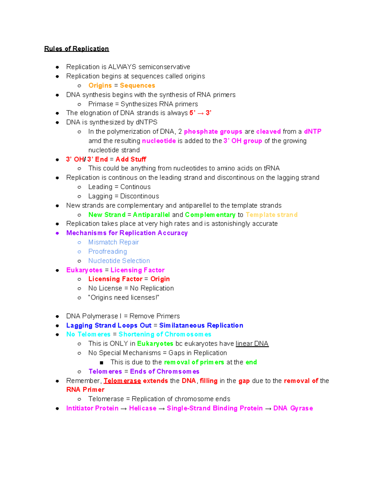 Genetics Exam 3 - Rules of Replication Replication is ALWAYS ...