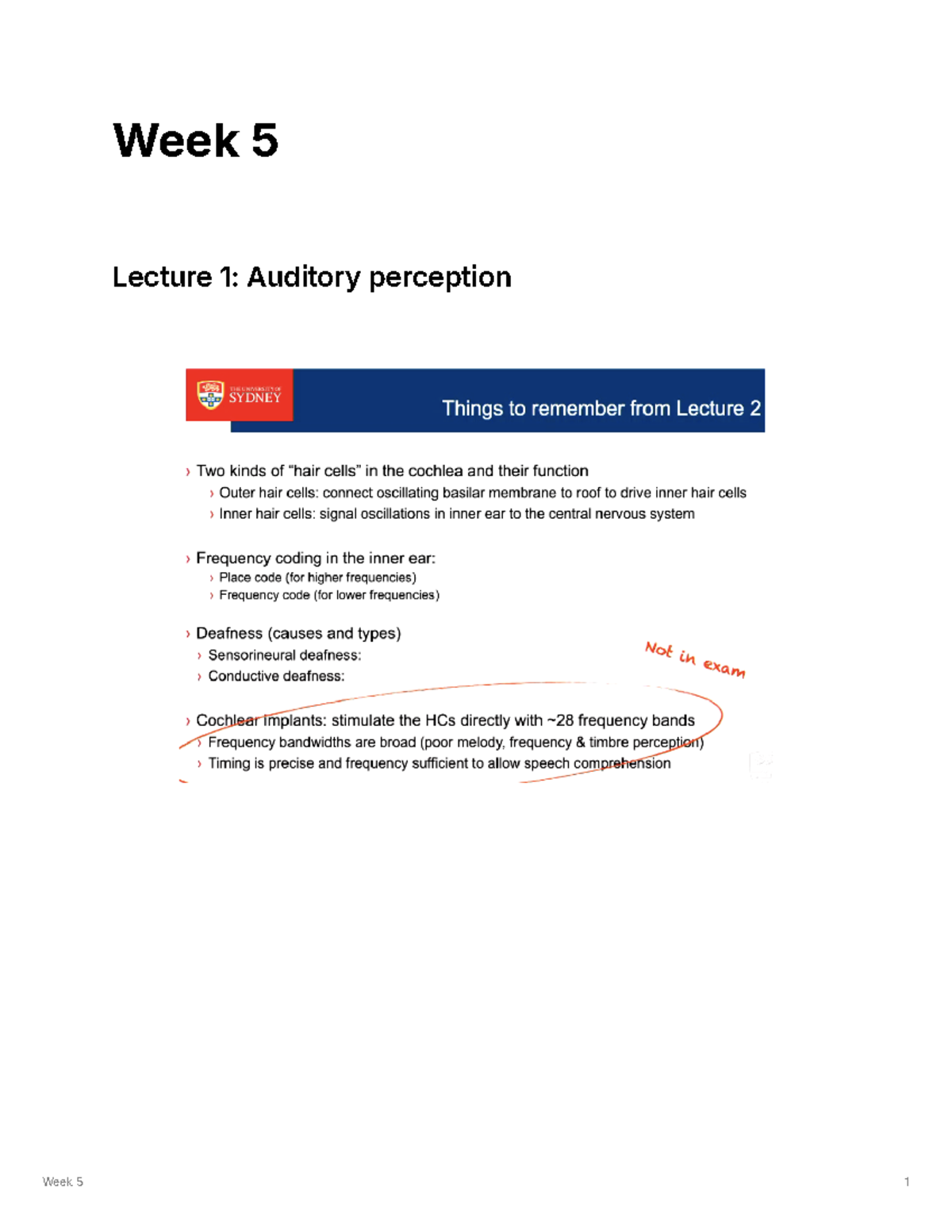 Week 5 lecture notes - Week 5 Lecture 1: Auditory perception Auditory ...