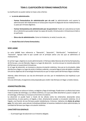 Tema 3 Clasificacion De Formas Farmaceuticas 803519 Ucm Studocu