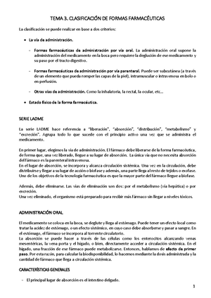 Tema 3 Clasificacion De Formas Farmaceuticas 803519 Ucm Studocu