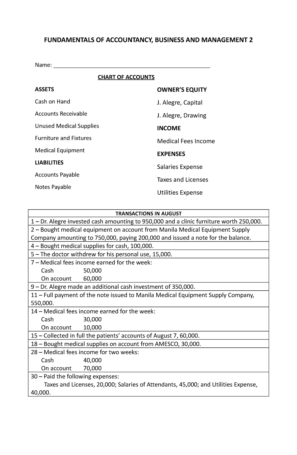 Act 2 - Activity - FUNDAMENTALS OF ACCOUNTANCY, BUSINESS AND MANAGEMENT ...