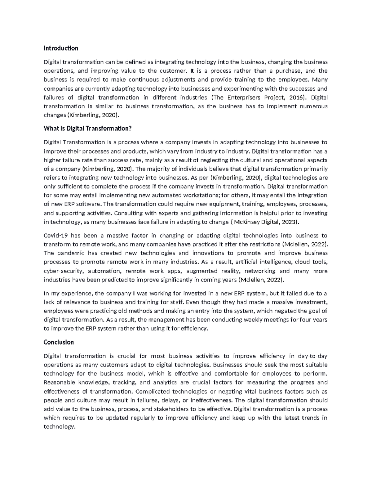 Discussion 01 - Summary Digital Transformation - Introduction Digital ...