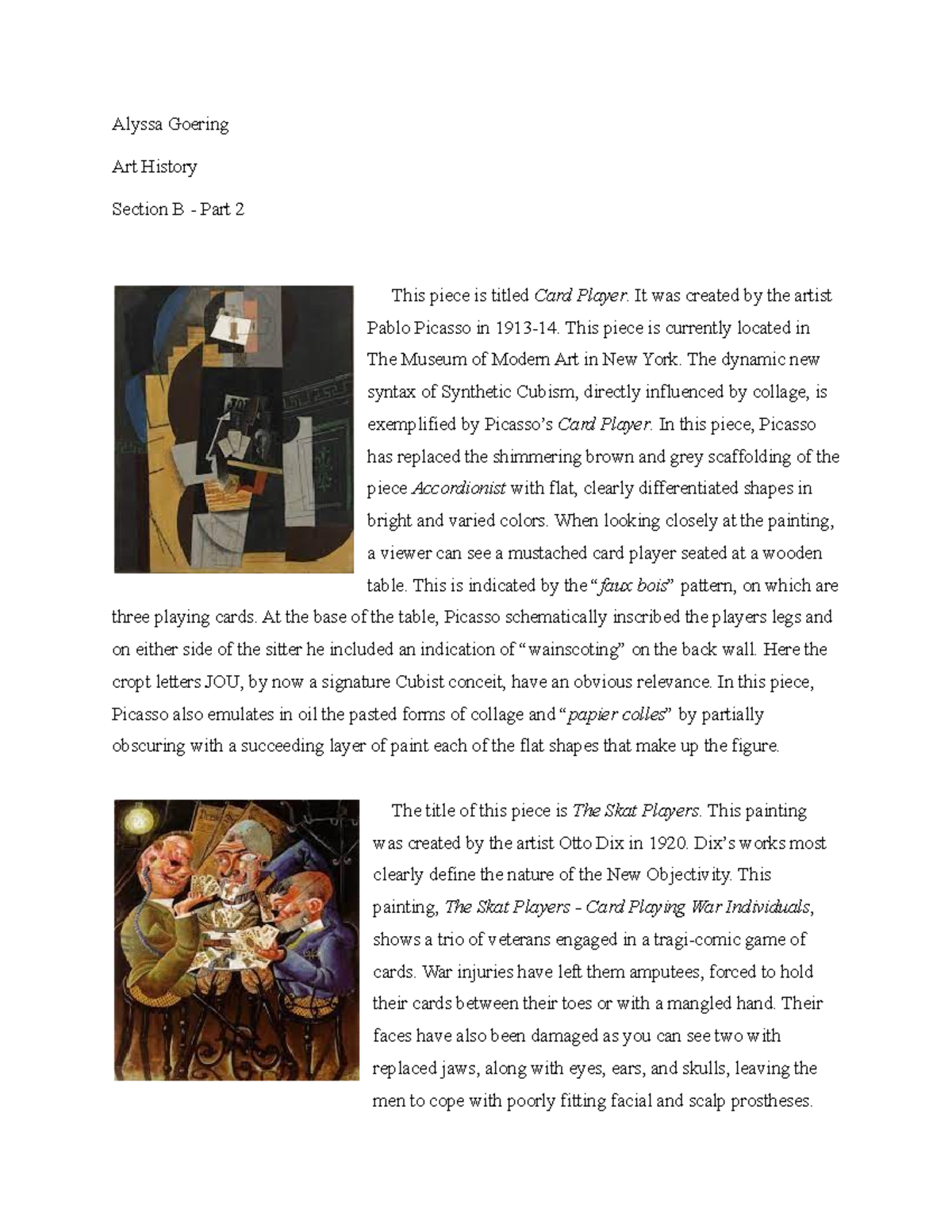 Art History Test Section B Part 2 Alyssa Goering Art History