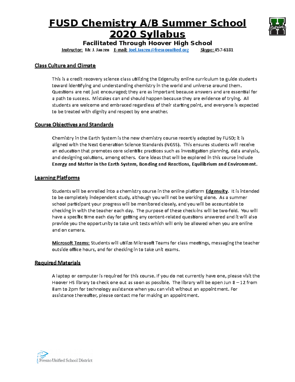 Chemistry Summer School Syllabus - 2020 Syllabus Facilitated Through ...