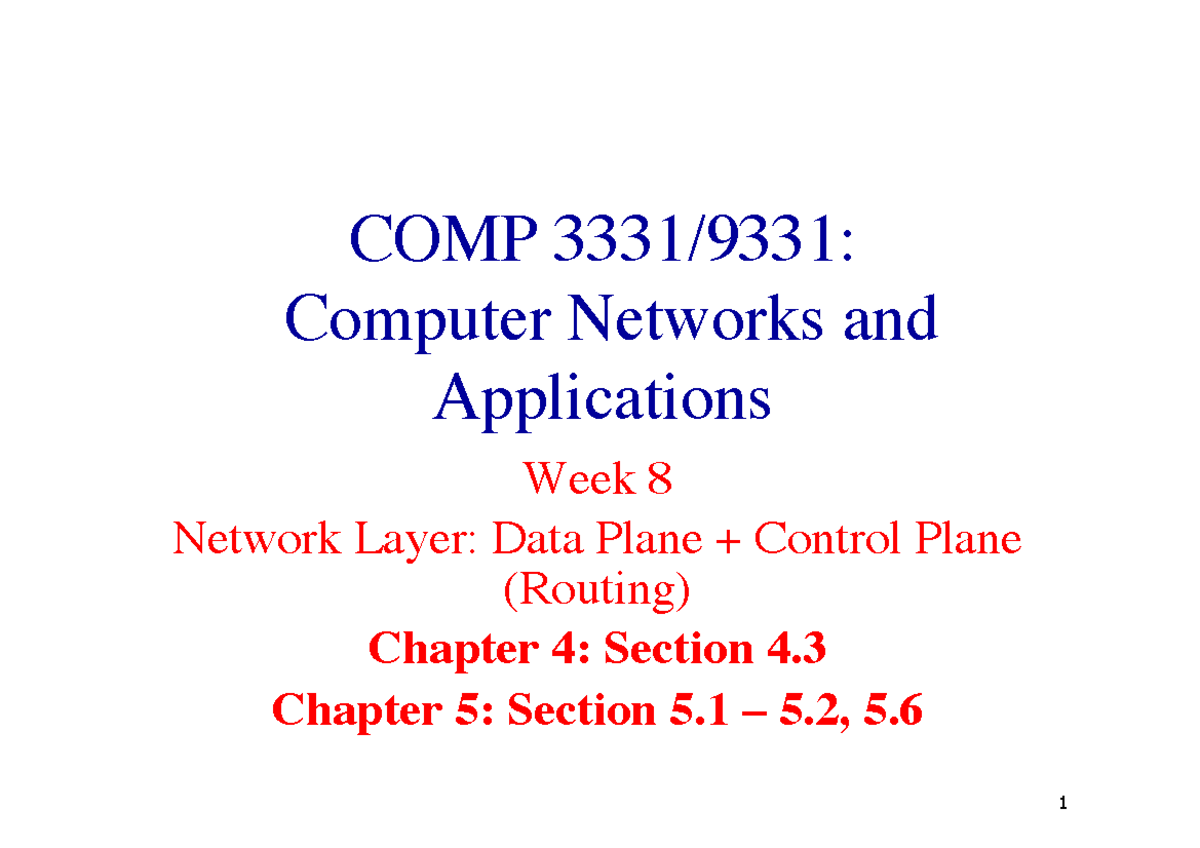 Lec9 Network Layer Routing - COMP 3331/9331: Computer Networks And ...