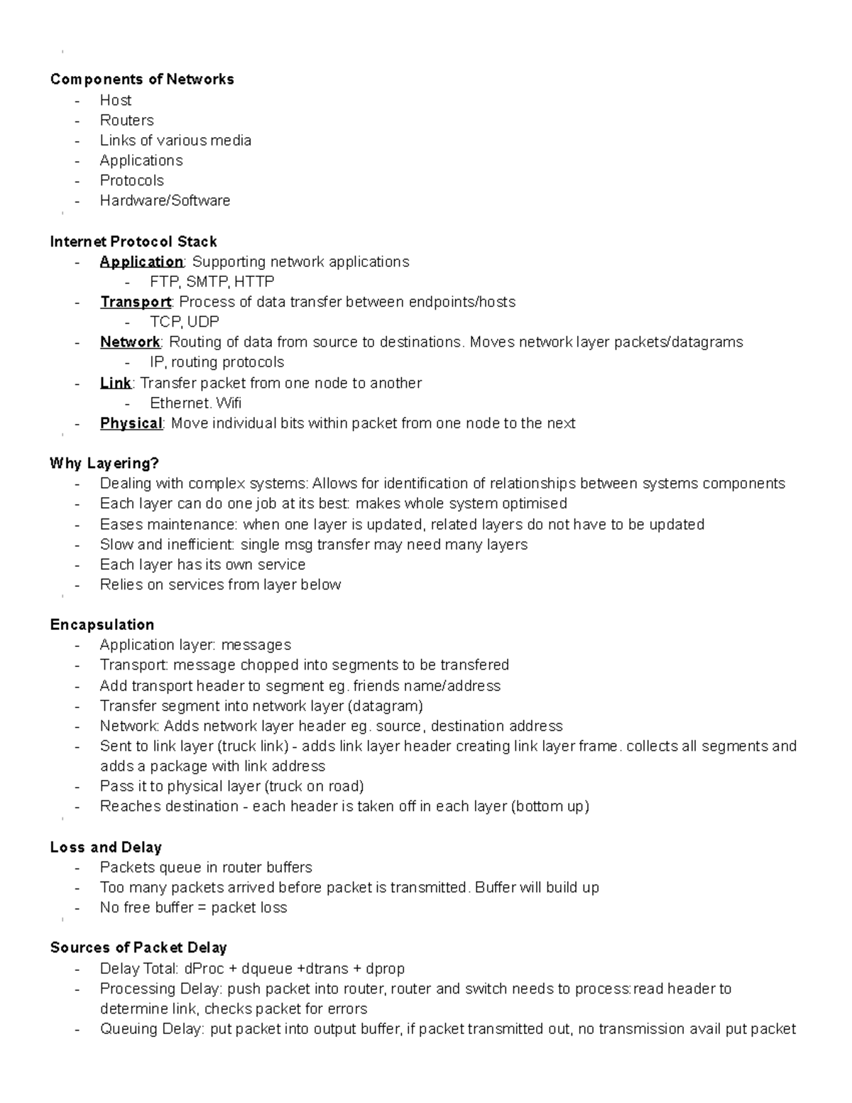 Network Fundamentals Lecture 2 Notes - Components of Networks Host ...