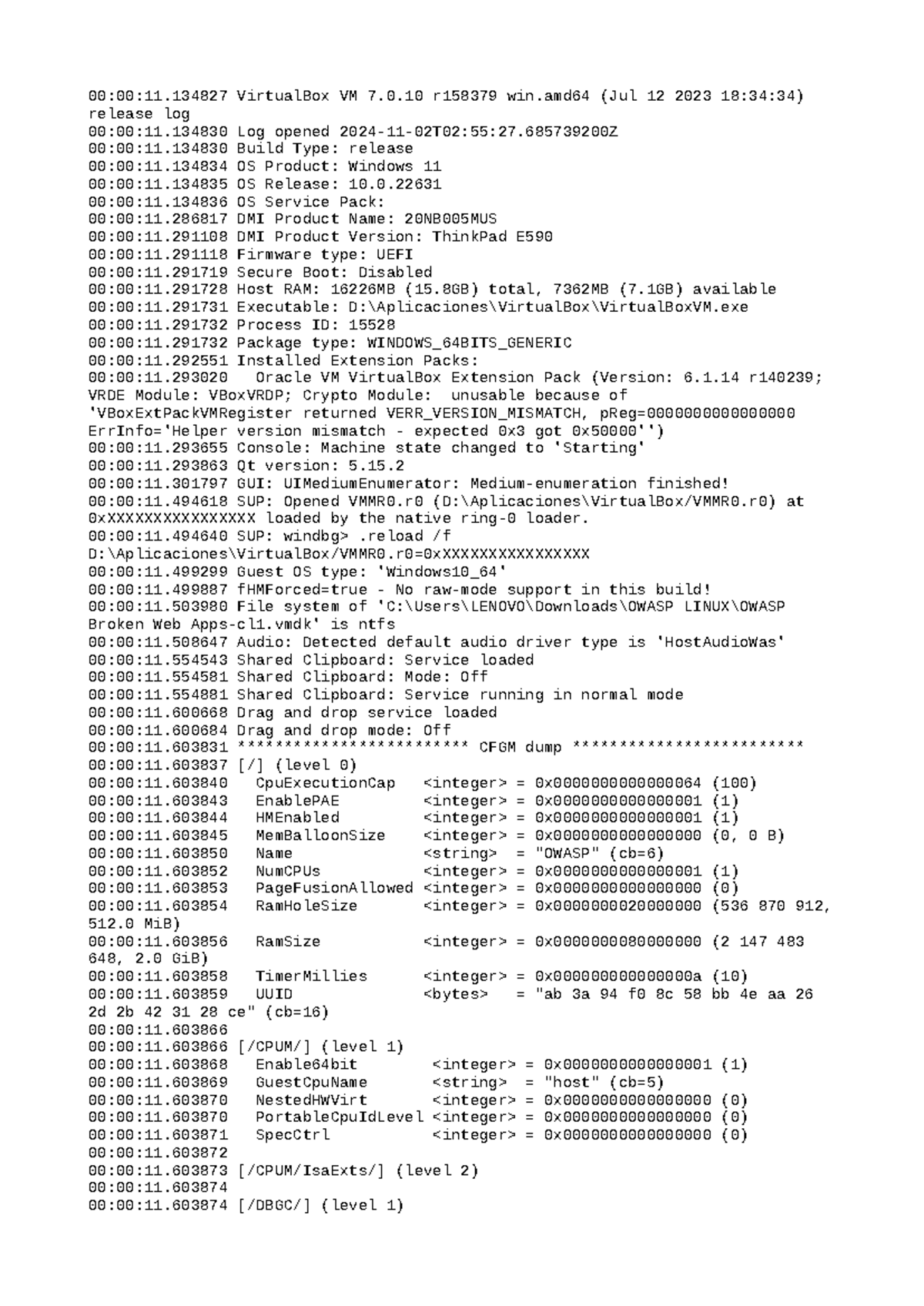 VBox.log - infor - 00:00:11 VirtualBox VM 7.0 r158379 win (Jul 12 2023 ...