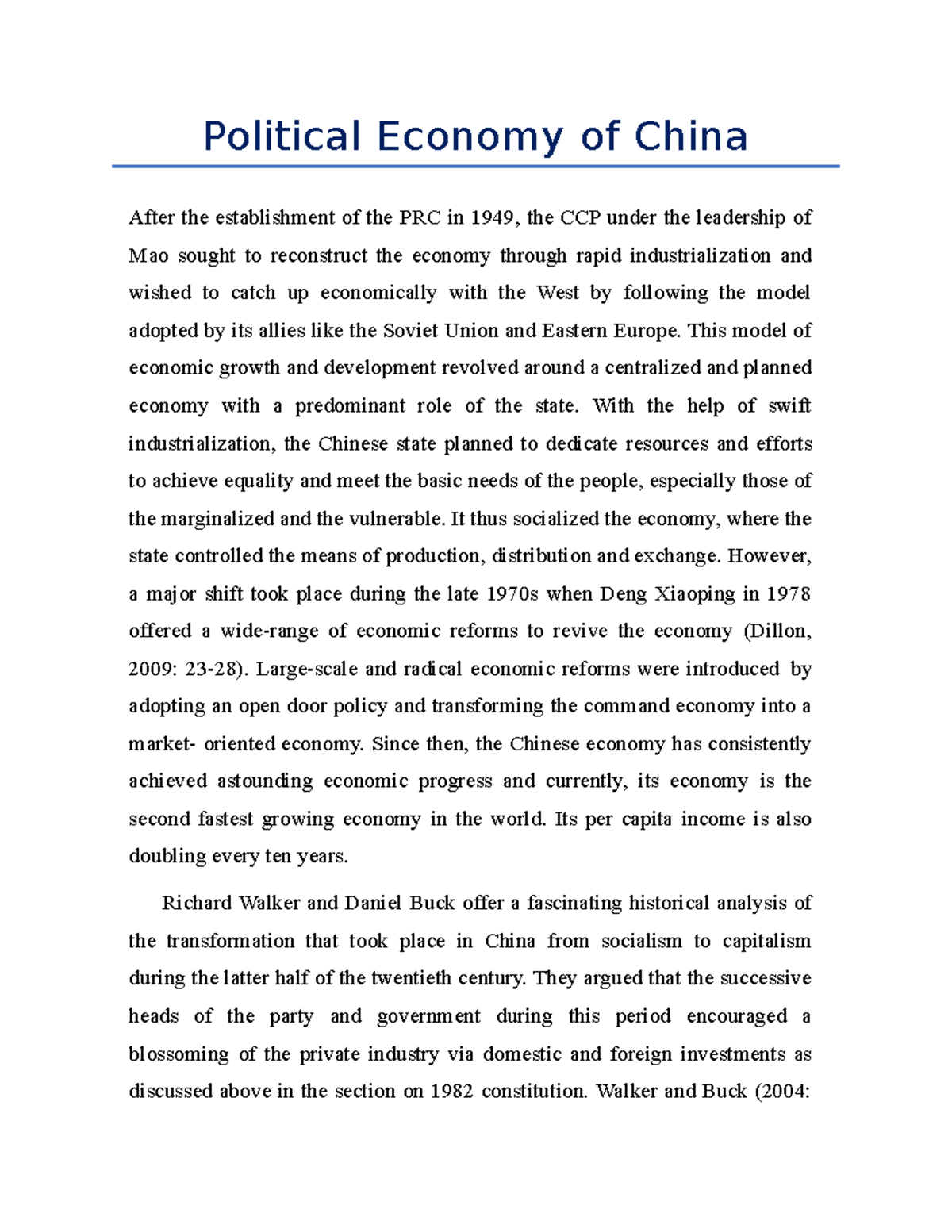 political economy of china essay