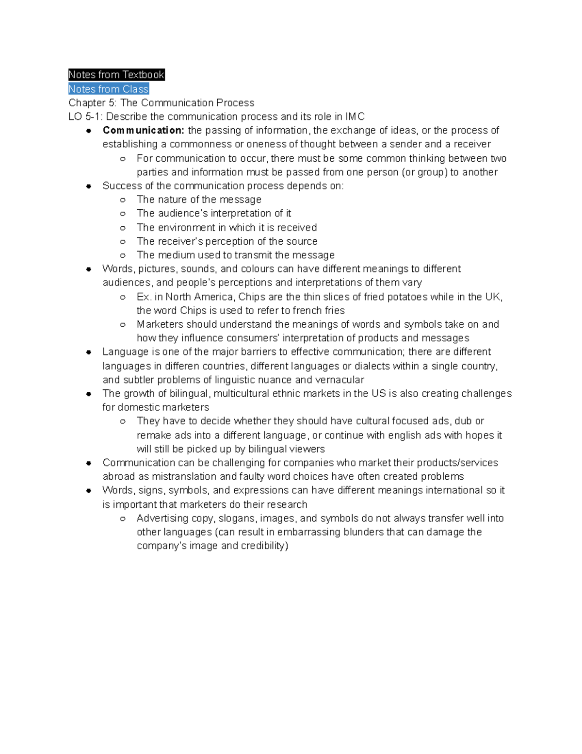 MKT 535 - Wk.3 Communication Process - Notes from Textbook Notes from ...