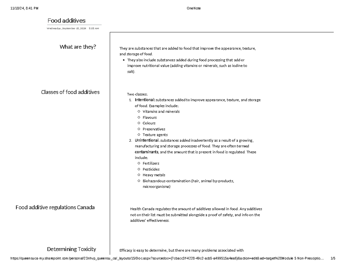 Food additives - Cornell Notes style for Phar100 module 5 - Food ...
