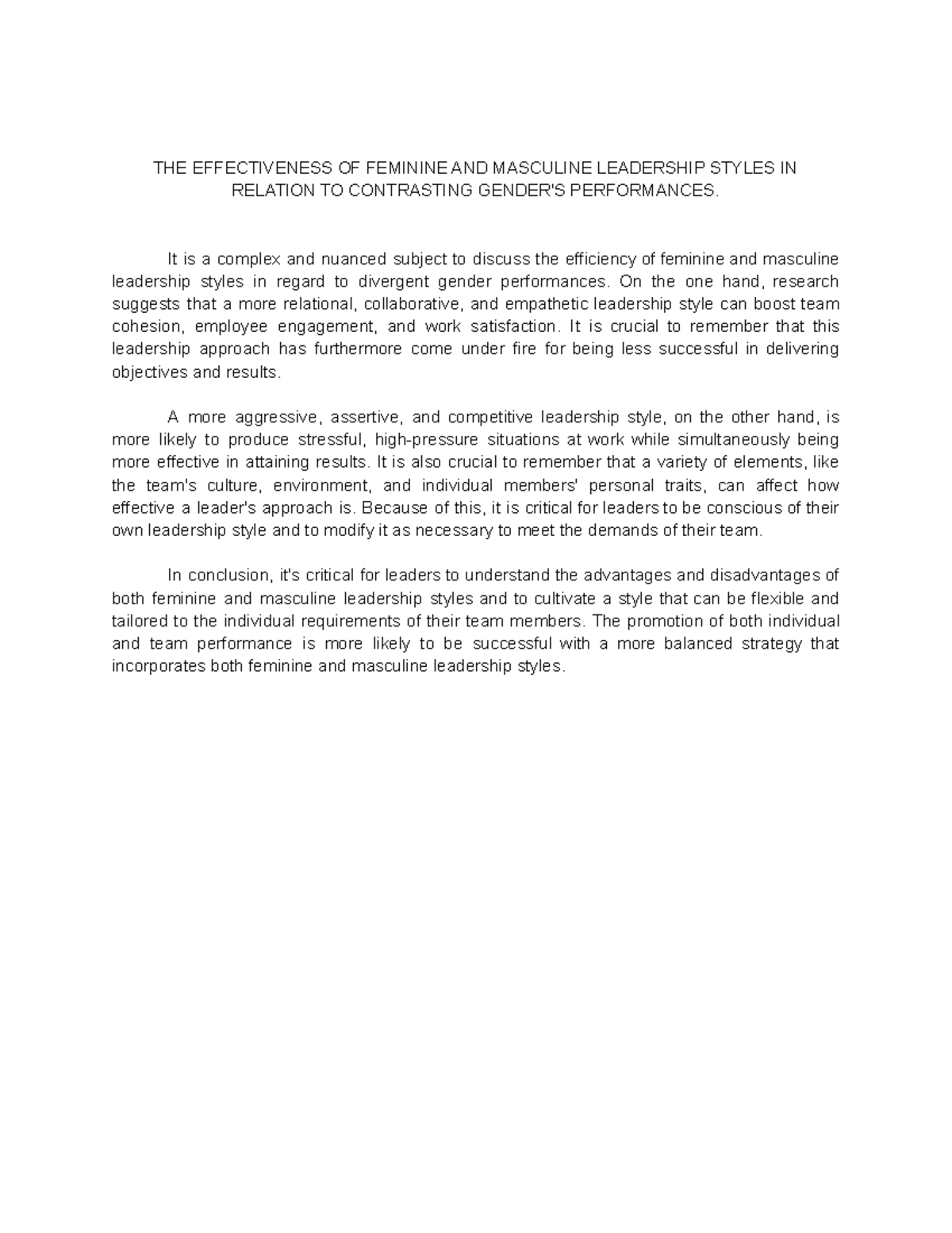 Gender-Work-Activity - THE EFFECTIVENESS OF FEMININE AND MASCULINE ...