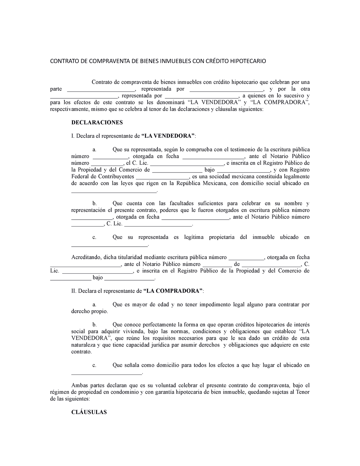 Contrato De Compraventa De Bienes Inmuebles Con CrÉdito Hipotecario Contrato De Compraventa De 9189
